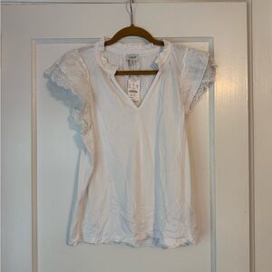 J Crew White Lace Trim Top